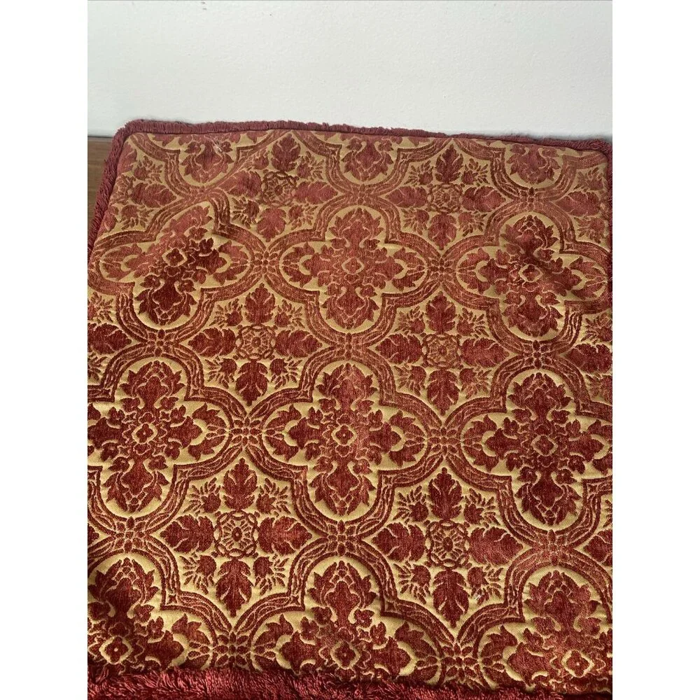 Restoration Hardware Baroque Medallion Fringe Pillow Sham 19” Square Maroon Tan
